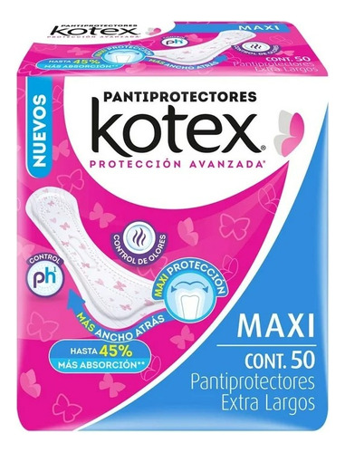 9 Pza Pantiprotectores Kotex Maxi 50 Pzas