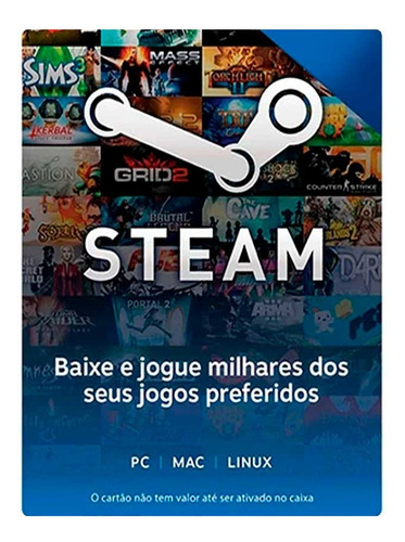 Steam Cartão Pré-pago De R$200 Reais Crédito Card Imediato