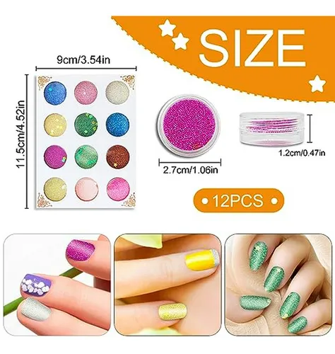 Nail Art Caviar Beads, 12 Colores En Cajas Micro Mini Micro