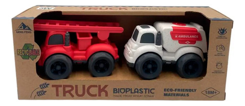 Pack X2 Camiones Bombero Y Ambulancia Bio Plastico Zya012