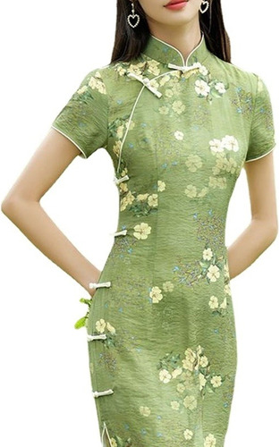 Vestido De Manga Corta Qipao Cheongsam Vintage Para Mujer A