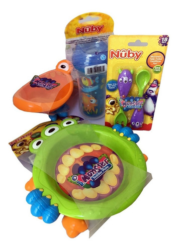 Juego De Plato, Bowl, Cubiertos Y Vaso Nuby Para Regalo