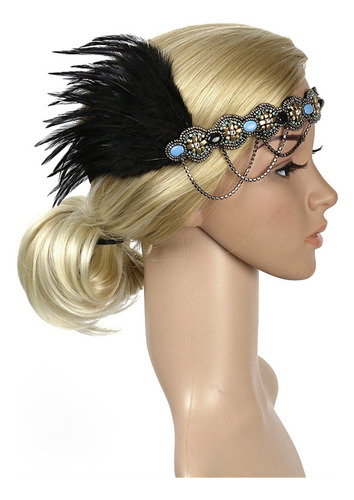 Diadema Con Plumas Y Cuentas De Colores Que Decora Una Cabez
