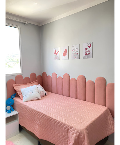Cabeceira Estofada L Cama Solteiro 45x20cm Nuvem -15 Módulos Cor Rosa