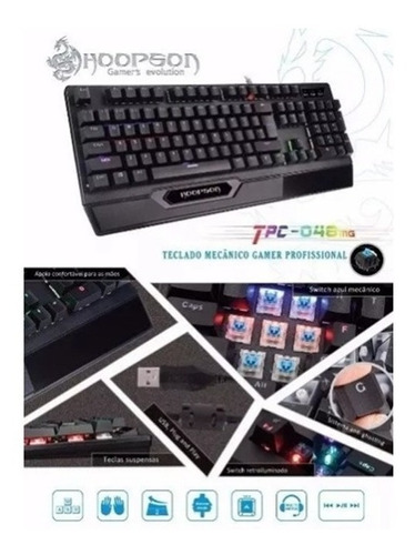 Teclado Mecânico Gamer Anti-ghosting Tpc-048mg Hoopson Cor de teclado Preto Idioma Português