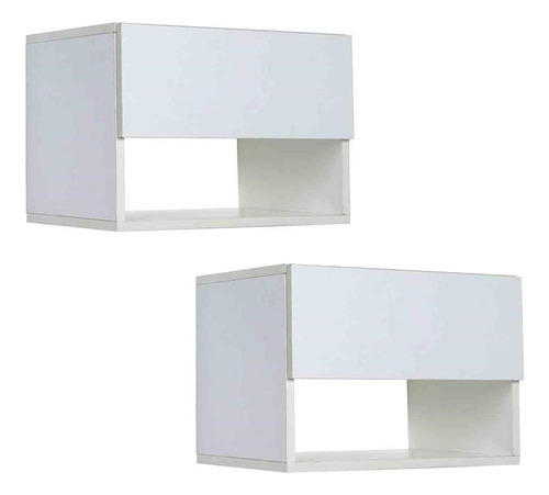 Mesa De Luz Flotantes X2 Con Cajon Y Estante Moderna Blanco