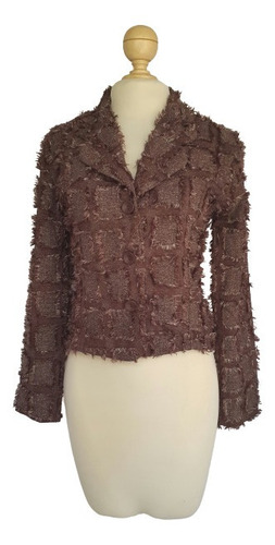 Saco Cropped Efecto Deshilado Color Chocolate Degradado