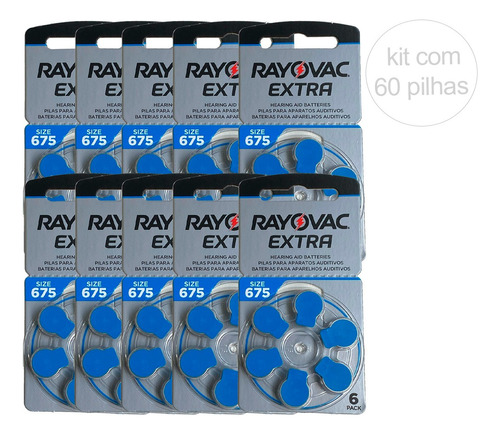 60 Baterias Pilha 675 Rayovac Aparelho Audição 10 Cartelas