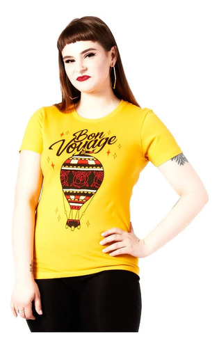 Playera Bon Voyage Globo Aerostatico Sourpuss Rockabilly 