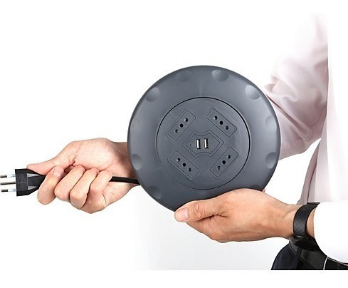 Alargador 4 Tomas 5 M 2 Usb Retráctil Negro Halux