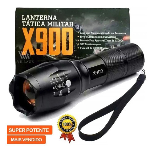 Lanterna X900 Zoom Recarregável Tática Ultra Potente Caça Cor da lanterna Preto Cor da luz LED