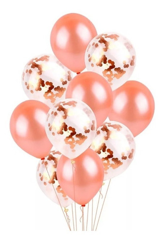 5 Globos Perlados + 5 Globos Confeti Gold Rose