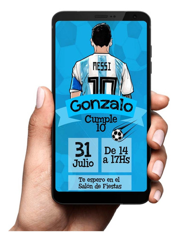 Invitación Digital Tarjeta Imprimible Futbol Argentina Messi