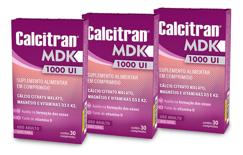 Calcitran Mdk 30 Cálcio, Magnésio, Vit D E K Leve 3 Pague 2