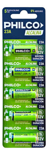 5 Pilas A23 Philco Alcalina 12v Controles Remotos Alarmas Portones