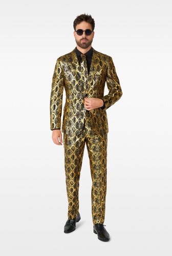 Traje Negro Con Estampado Víbora Dorado Para Disfraz Fiesta Halloween Shiny Snake