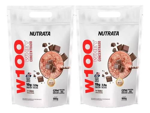 Kit 2x Whey 100% W100 900g Nutrata - 100% Whey Sabor Chocolate