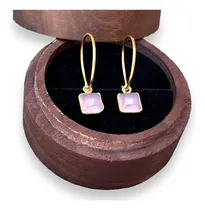 Comprar Aros Michely Plata 925 Bañado Oro 18k Cuarzo Rosa