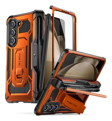 Funda Para Galaxy Z Fold5 Naranja Protector Bisagra Poetic