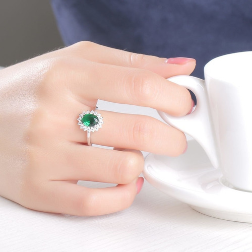 Aro Anillo De Compromiso Plata 925 Gema De Esmeralda Sp1eo4s