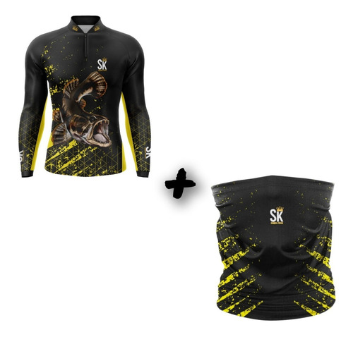 Kit Camisa Camiseta Pesca + Buff Proteção Solar Uv50+ Sk07