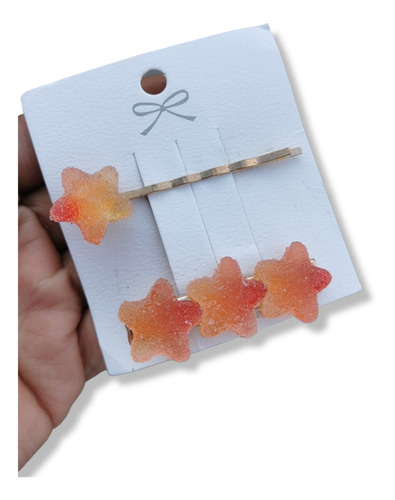 Broche Para Cabello En Forma De Gomita Estrella Naranja