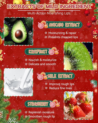 Juego De Bálsamo Labial De Navidad, 4 Piezas De Humectante L
