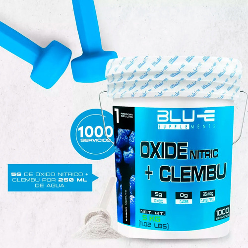 Óxido Nítrico + Clembuterol Blu-e 5 Kg Pre-entreno 1000 Serv Moras