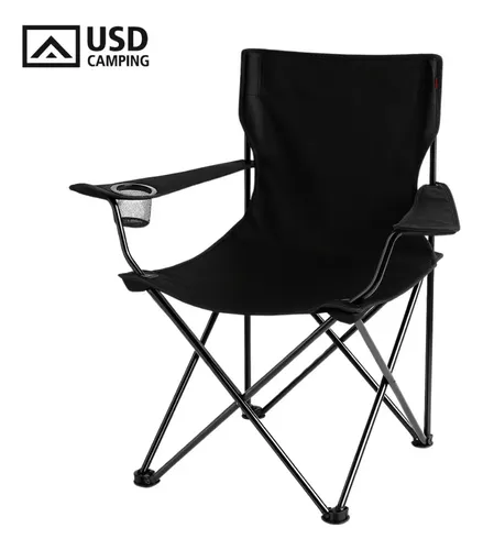 Cadeira Dobrável para Camping USD Preta com Apoio de Braço e Port...