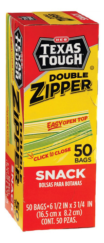 3pz Heb Texas Tough Bolsas Para Snack Con Cierre Doble 50pz