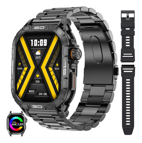 Reloj Inteligente Militar 1.96 Amoled De Acero Inoxidable