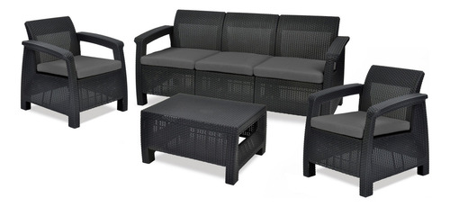 Sala De Jardín Keter Corfu Triple Set, 5 Asientos Con Mesa Estructura Gris oscuro