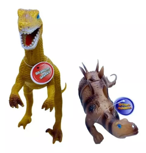 Kit 2 Dinossauros Tiranossauro Rex Velociraptor Brinquedo - Dupari