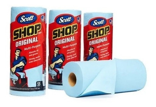 3 Servitoalla En Rollo ( Azul ) Scott Shop Towel Absorbente