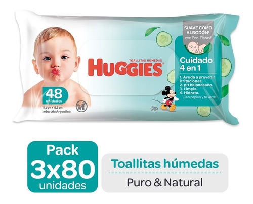 Toallitas Húmedas Huggies One And Done Pack 240 Un (3x80)