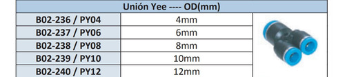 Uniones Serie Métrica Unión Yee Py04 Maguera 4mm