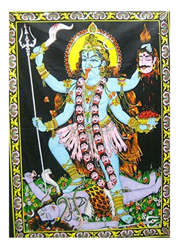 Diosa Kali Hindu Diosa Lentejuelas Batik Algodon Tapiz Par