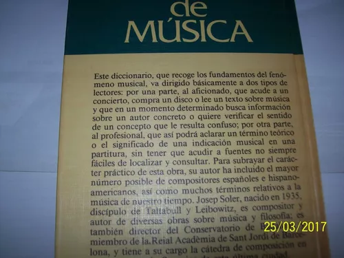 Diccionario De Musica, de Josep Soler - Diccionario De Musica - Edição  Antiga. - Grijalbo