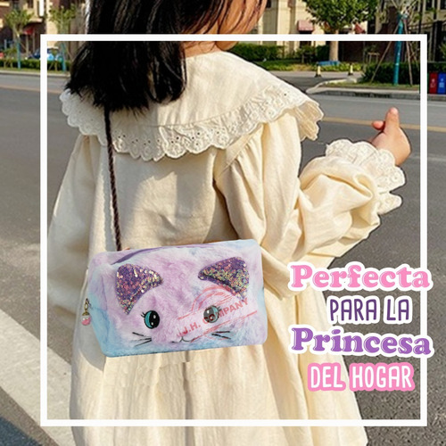 Imagen 7 de 10 de Bolsa Afelpada Bordado Gato Kawaii Crossbody Cadena 12058