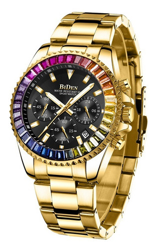 Reloj De Cuarzo De Lujo Con Diamantes Biden 0163-1 Para Homb