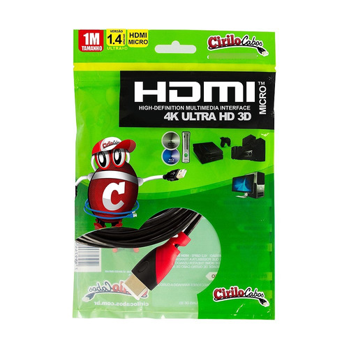 Cabo Micro Hdmi Para Hdmi 1.4 Ultra Hd 3d, 1 Metro