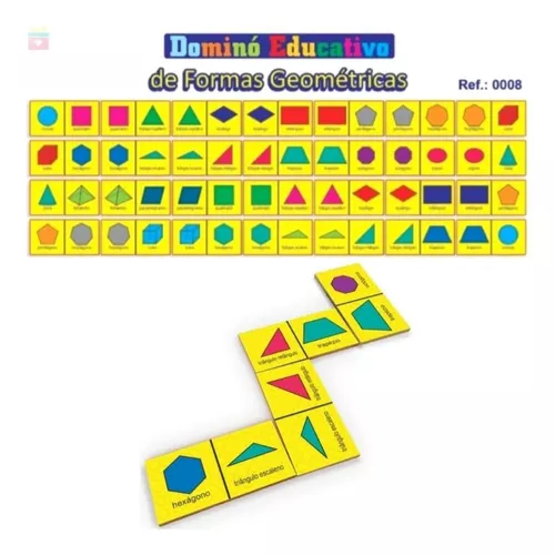 Jogo De Dominó Infantil Formas Geométricas Educativo 28 Pçs