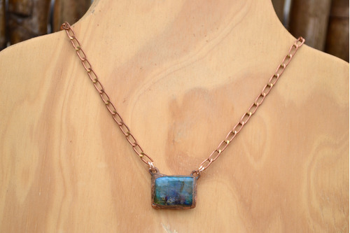 Collar Piedra Labradorita, Cadena Cobre, Joyeria Autor, Cod1