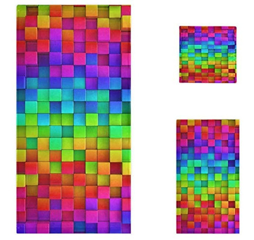 Naanle 3d Rainbow Colorful Blocks Print Juego Decorativo De 