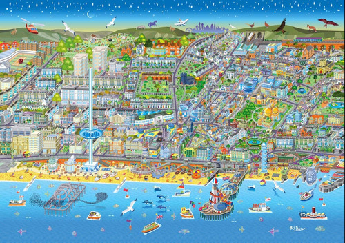 Brighton Cityscape - Puzzle (1000 Piezas), Diseo De Mapa De