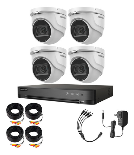 Hikvision Kit De 4 Cámaras De Seguridad Metálicas Eyeball Turbohd 4k 8mp Exterior Ip67 + + Dvr 8mp 4 Canales Turbohd + 4 Canales Ip Modelo Ids2ce76u0t-plus