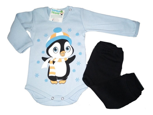 Conjunto Bebe Body Manga Larga Pinguino Y Pantalon Algodon 