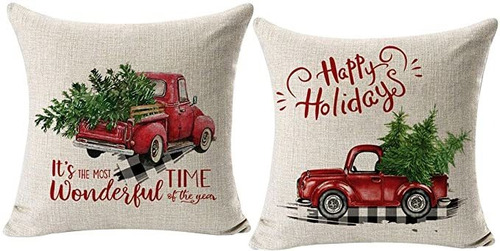 Fundas De Cojín Para Decoración Navideña De Camión Rojo De C