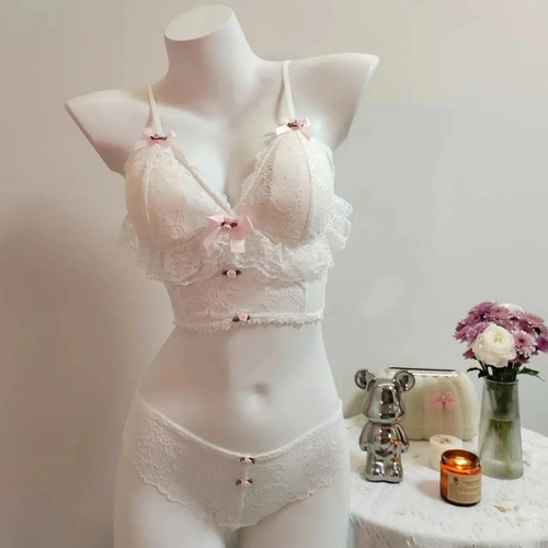 Conjunto De Sujetador De Encaje Para Mujer, Lencería Blanca