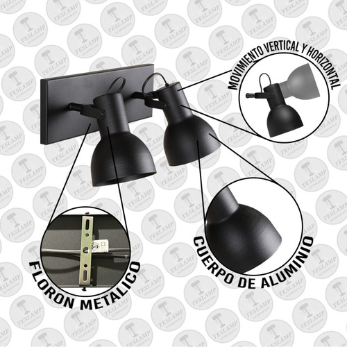 Imagen 3 de 9 de Pack X2 Lampara Aplique Spot Dos Luces Apto Led